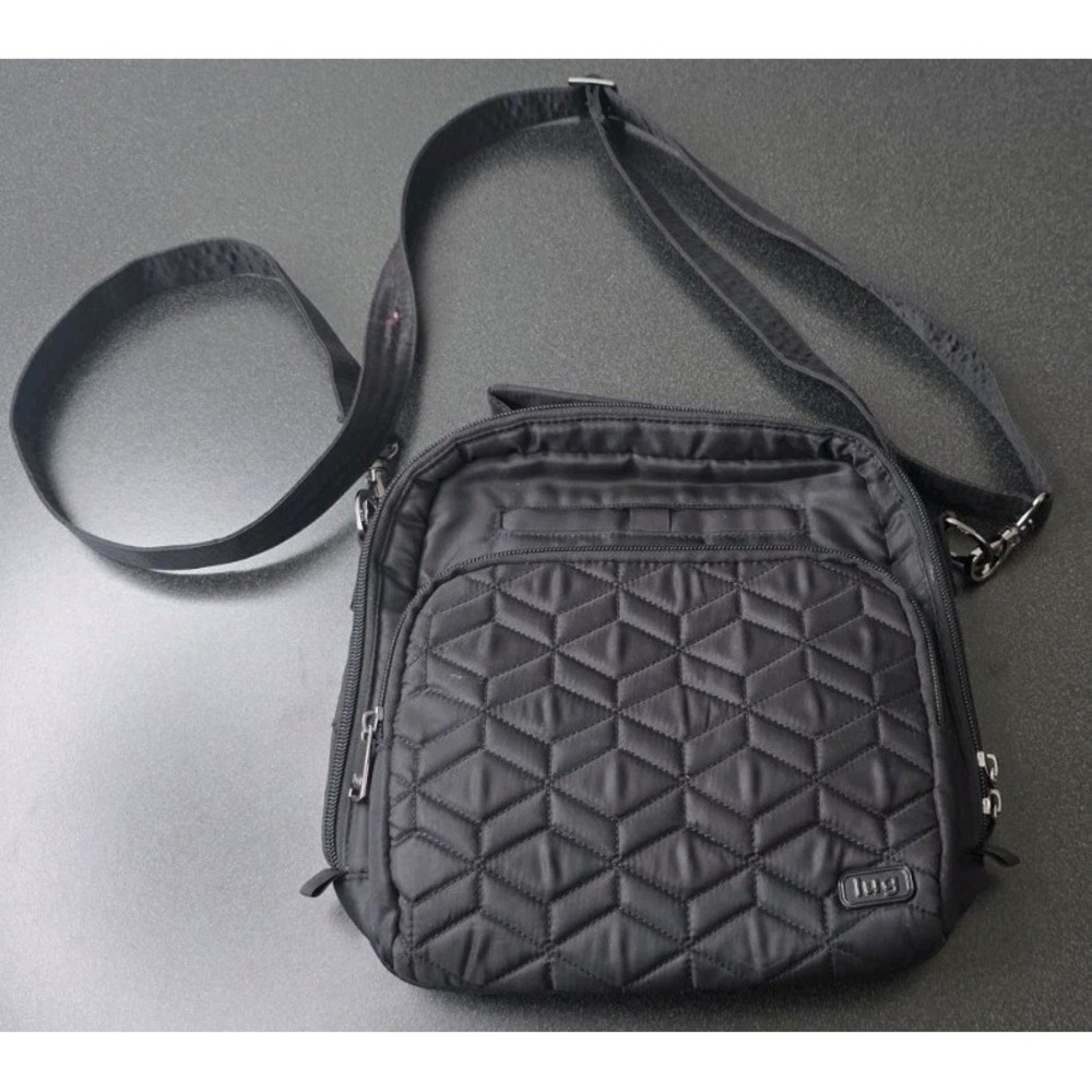 LUG Ranger Black Crossbody Purse Geometric Diamond Pattern Adjustable Zip Pocket